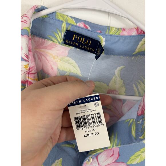 Auth POLO by RalphLauren Blue Light Green Multi Men's Polo Shirt XXL Beach - Picture 4 of 9